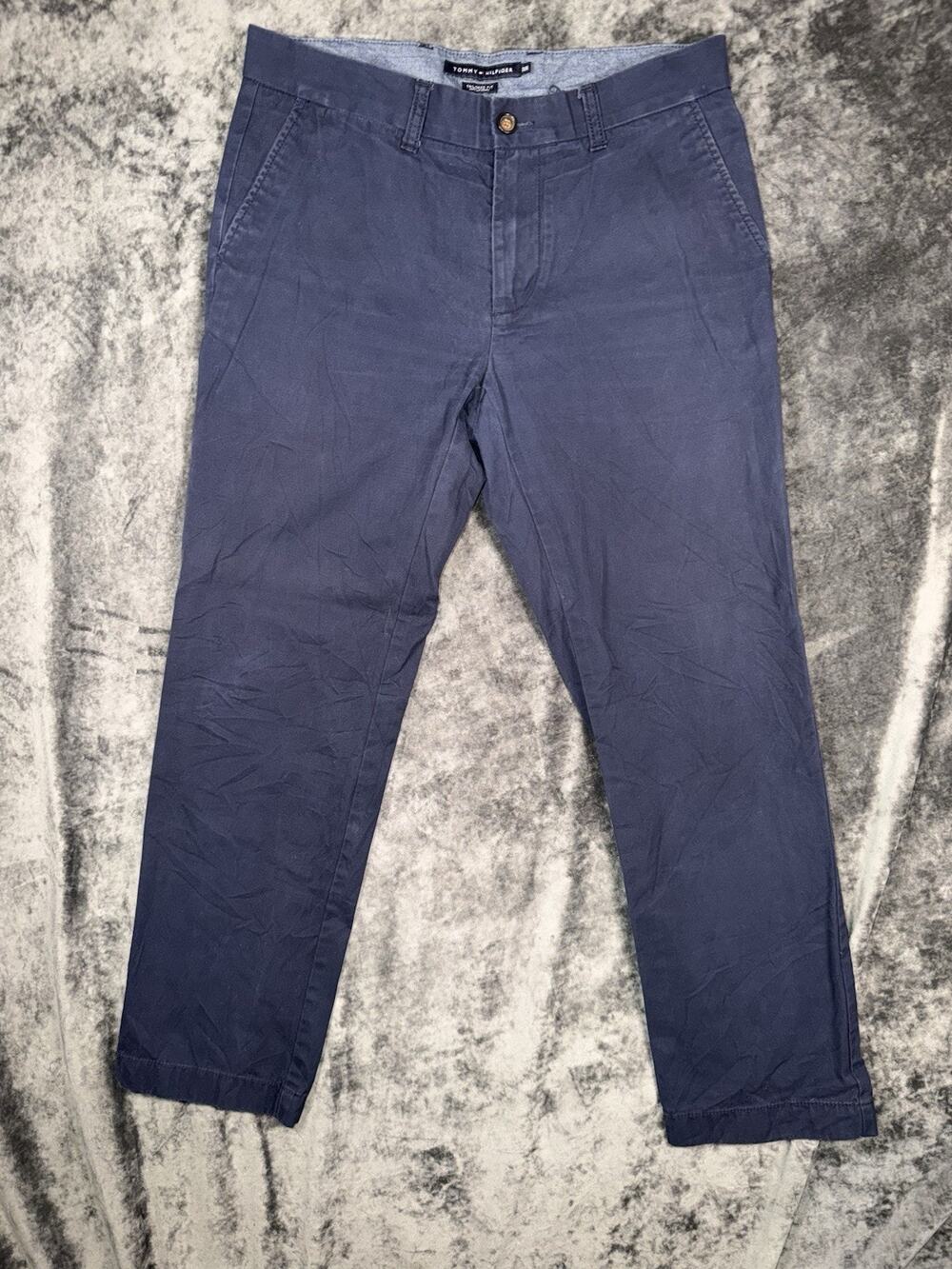 Tommy Hilfiger Tailored Fit Chinos Navy 32x28 Slim Cotton Pants Mens